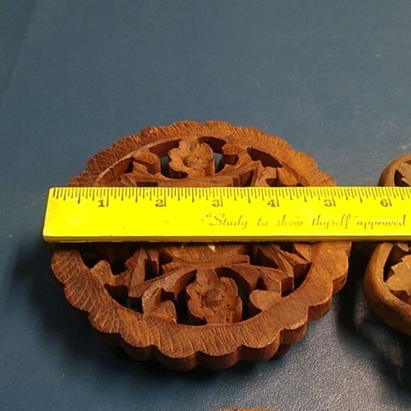 Set of Three Carved Wooden Trivets - Picture 6 of 9